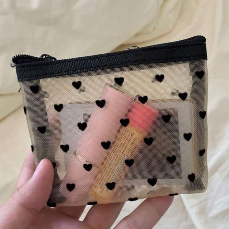 

1pc Heart Print Mini Storage Bag, Black