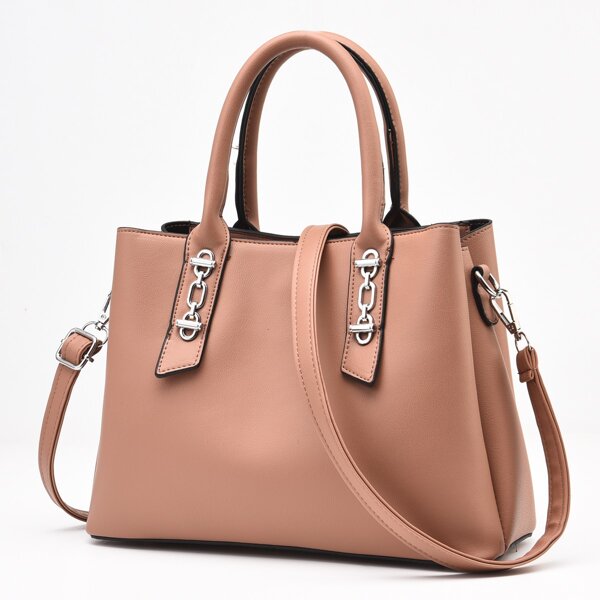 

Metal Decor Top Handle Tote Bag, Pink