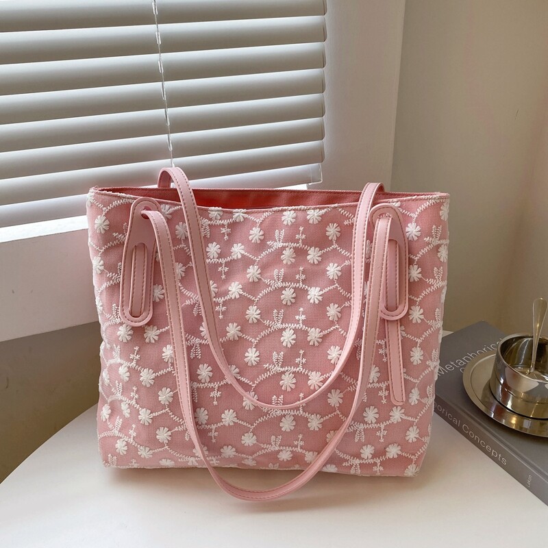 

Floral Mesh Shoulder Tote Bag, Pink