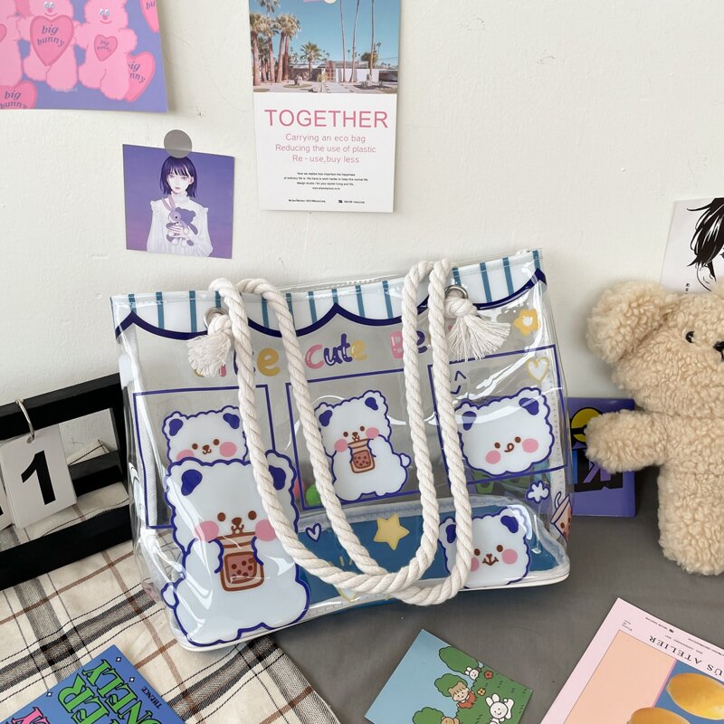 

Cartoon Graphic Tote Bag, Blue