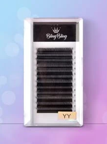 1盒充分假睫毛Y形假C0.05MM10mm混合手動嫁接睫毛 - 黑色 - 查看 1