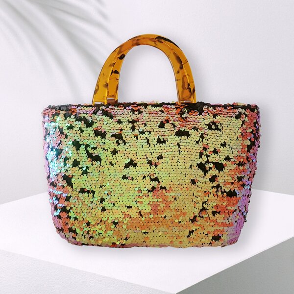 

Sequin Decor Top Handle Tote Bag, Multicolor