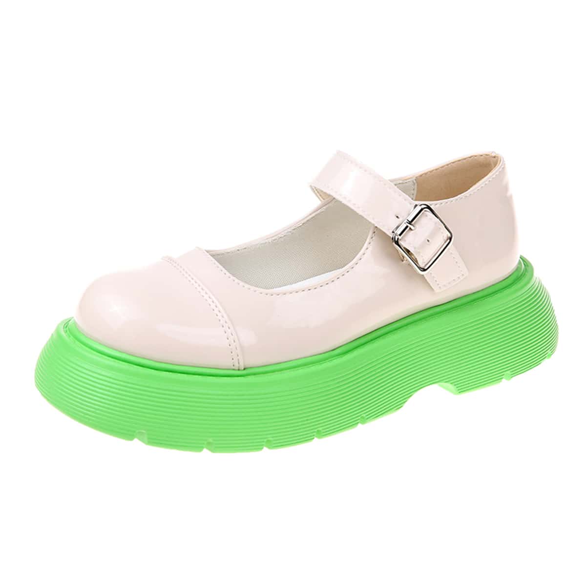 

Two Tone Flatform Mary Janes, Beige