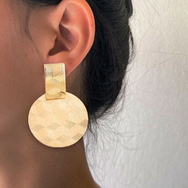 

Textured Metal Round Drop Earrings, Gold