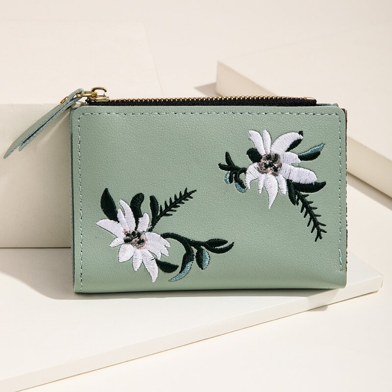 

Flower Embroidery Purse, Green
