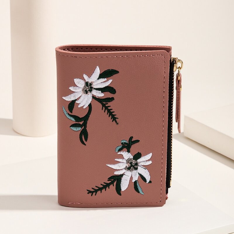 

Flower Embroidery Purse, Pink