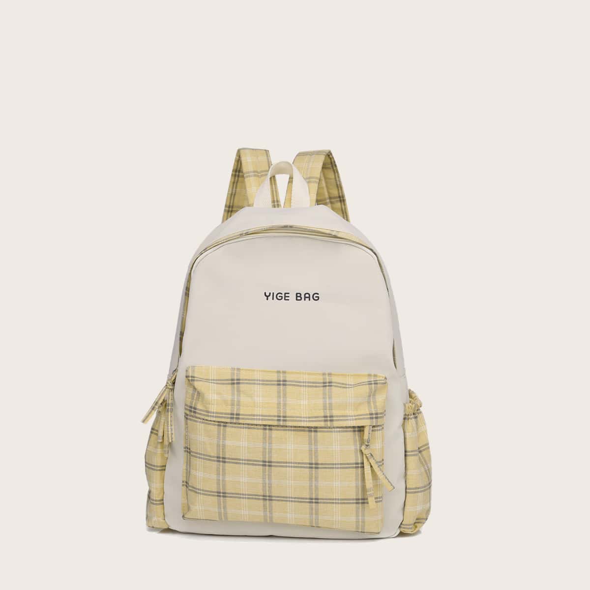 

Letter Graphic Plaid Pattern Backpack, Yellow