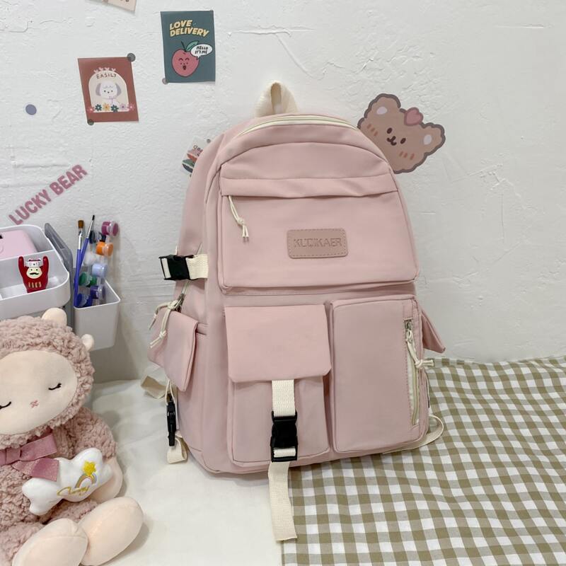 

Buckle Decor Pocket Front Backpack, Pink