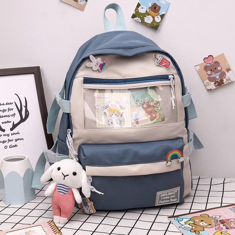 

Cartoon Charm & Badge Backpack, Blue