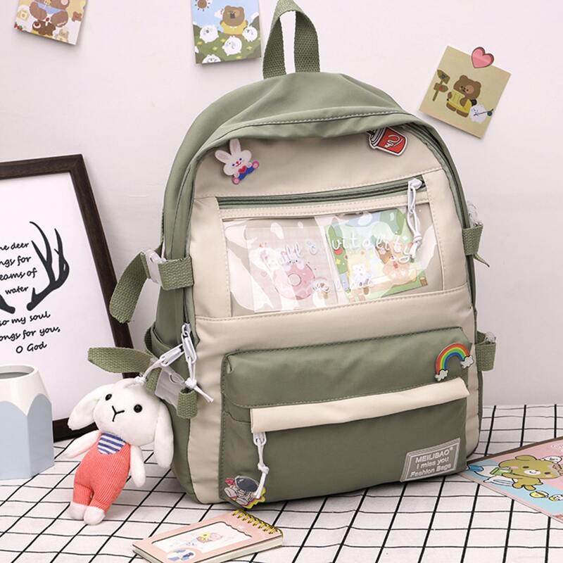 

Cartoon Charm & Badge Backpack, Green