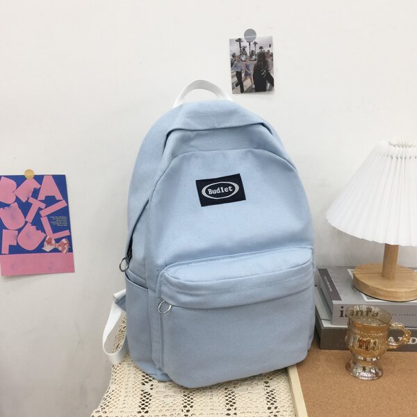 

Minimalist Patch Decor Backpack, Blue
