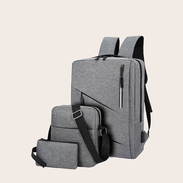 

3pcs Minimalist Multi-compartment Backpack Set, Grey