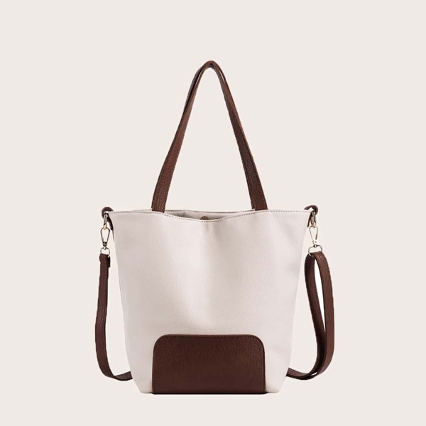 

Two Tone Shoulder Tote Bag, Beige