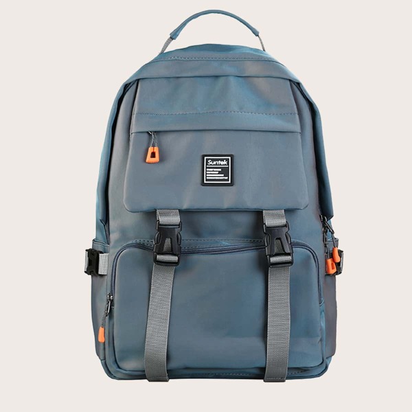 

Buckle Decor Large Capacity Backpack, Blue