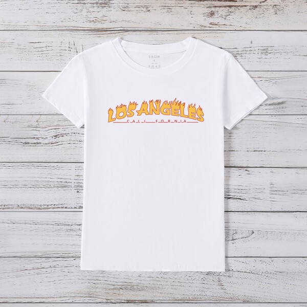 

Letter Print Round Neck Tee, White