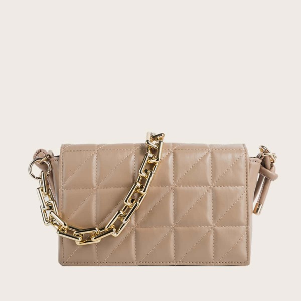 

Quilted Flap Square Bag, Khaki