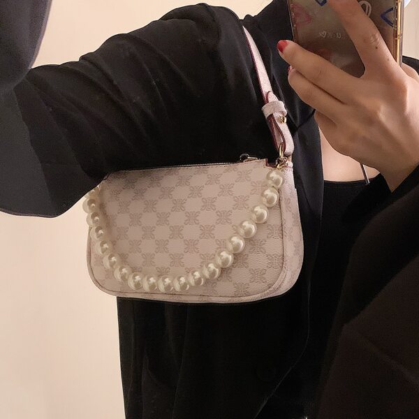 

Pearls Decor Graphic Square Bag, Beige