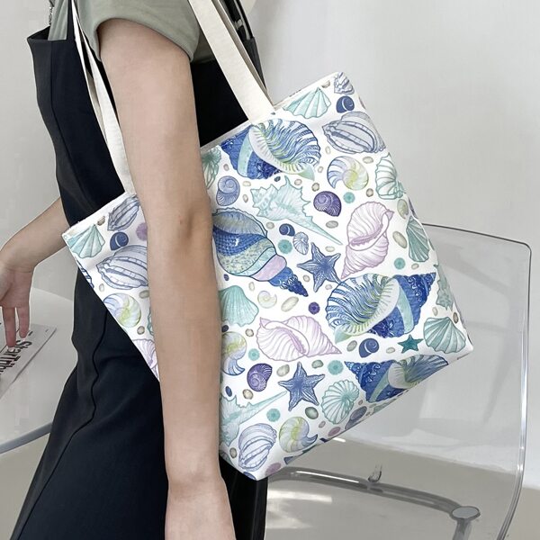 

Conch & Starfish Graphic Shoulder Tote Bag, Blue
