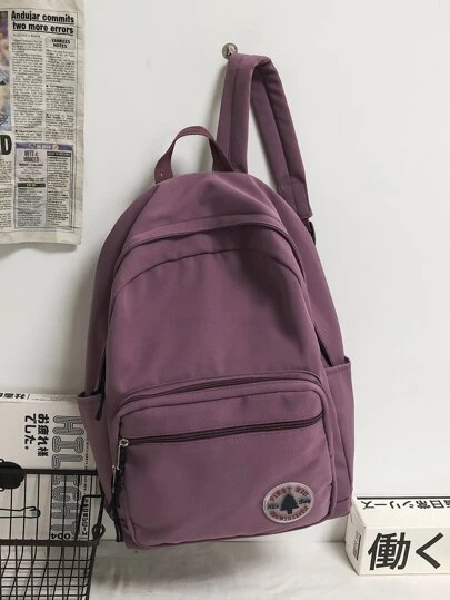 1 pieza Bolso para computadora portátil de estilo universitario de unicolor con logo de letra, bolso para iPad, mochila con zipper de gran capacidad y múltiples bolsillos, multifuncional, adecuado para mujeres, adolescentes, estudiantes, uso diario, compras, viajes, escuela, entrenamiento, regalo