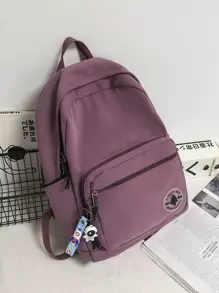 1 件纯色校园风格字母徽标笔记本电脑包、iPad 包、大容量多口袋拉链背包、多功能适合女性、青少年、学生、日常通勤、购物、旅行、学校、培训、礼物 - 紫色 - 查看 3