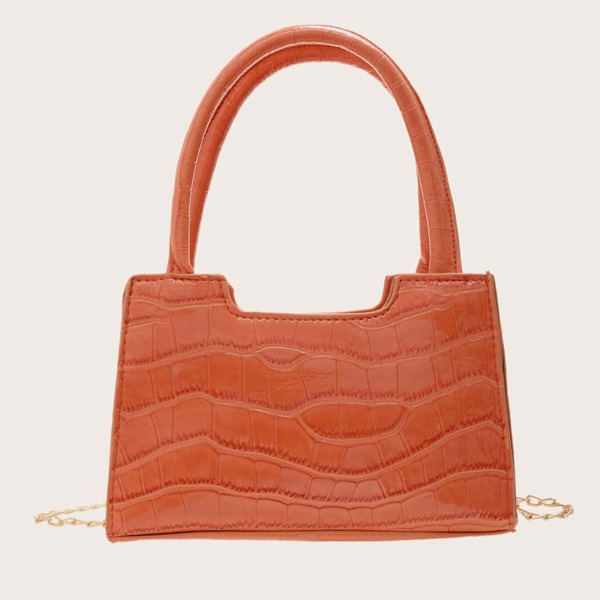

Croc Embossed Square Chain Bag, Orange