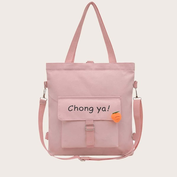 

Carrot Decor Letter Graphic Shoulder Tote Bag, Pink