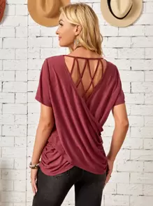 EMERY ROSE Camiseta unicolor de espalda con tira cruzada - Burdeos - Ver 1