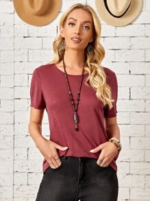 EMERY ROSE Camiseta unicolor de espalda con tira cruzada - Burdeos - Ver 2