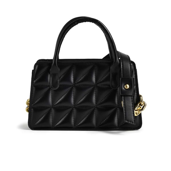 

Textured Chain Detail Satchel Bag, Black