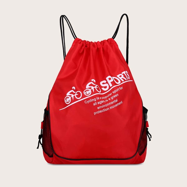 

Letter Graphic Drawstring Backpack, Red