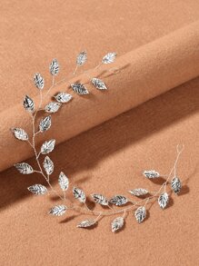 1 件女士优雅手工叶软链头带，婚礼装饰发饰 - 銀色 - 查看 1