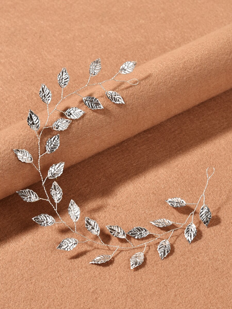 1 件女士优雅手工叶软链头带，婚礼装饰发饰 - 銀色 - 查看 1