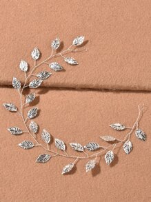 1 件女士优雅手工叶软链头带，婚礼装饰发饰 - 銀色 - 查看 2