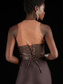 Penelope Ping Rib Knit Tank Top With Corset - Multicolor - View 2