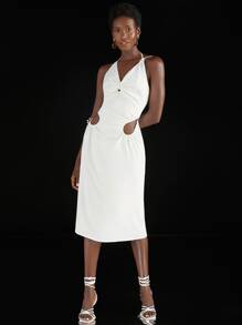 Penelope Ping Ruched Cutout Tie Back Split Hem Cami Dress - White - View 4