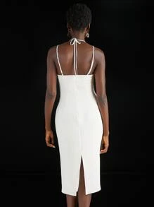 Penelope Ping Ruched Cutout Tie Back Split Hem Cami Dress - White - View 2