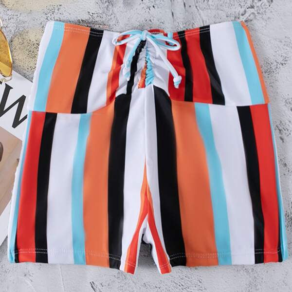 

Striped Drawstring Front Bikini Shorts, Multicolor