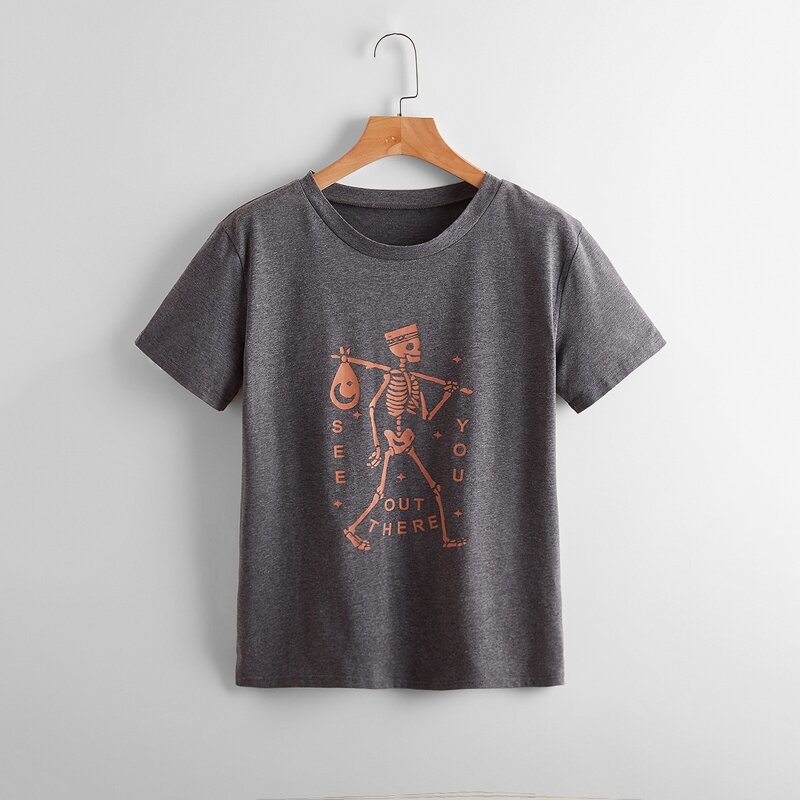 

Skeleton & Letter Graphic Tee, Dark grey