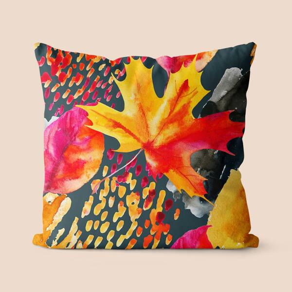 

Leaf Print Cushion Cover Without Filler, Multicolor