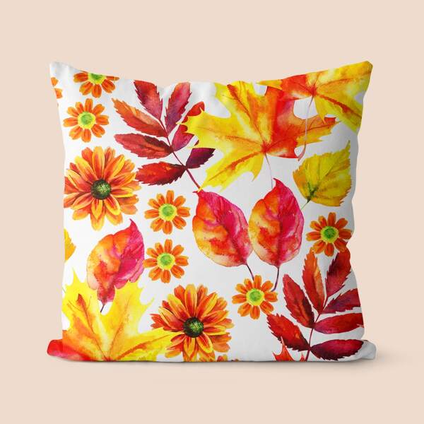 

Leaf & Flower Print Cushion Cover Without Filler, Multicolor