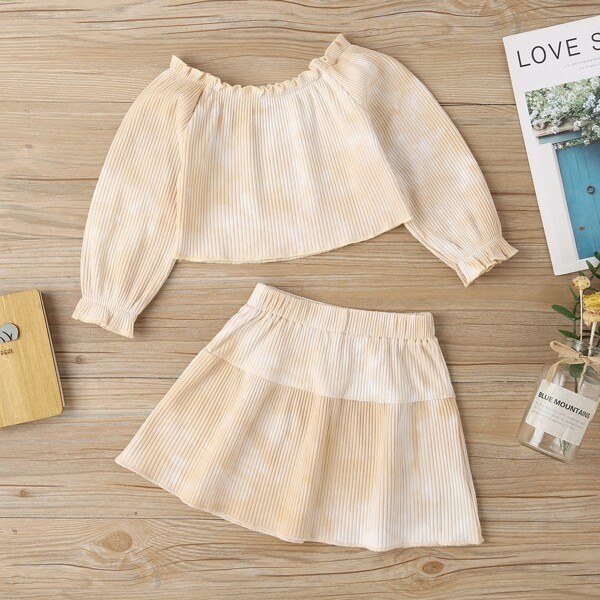 

Baby Tie Dye Flounce Sleeve Top & Skirt, Apricot
