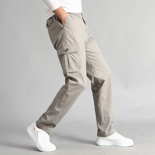 

Men Solid Pocket Side Cargo Pants, Light grey