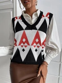 Mulvari 幾何圖案不帶襯衫毛衣背心 - 彩色 - 查看 1