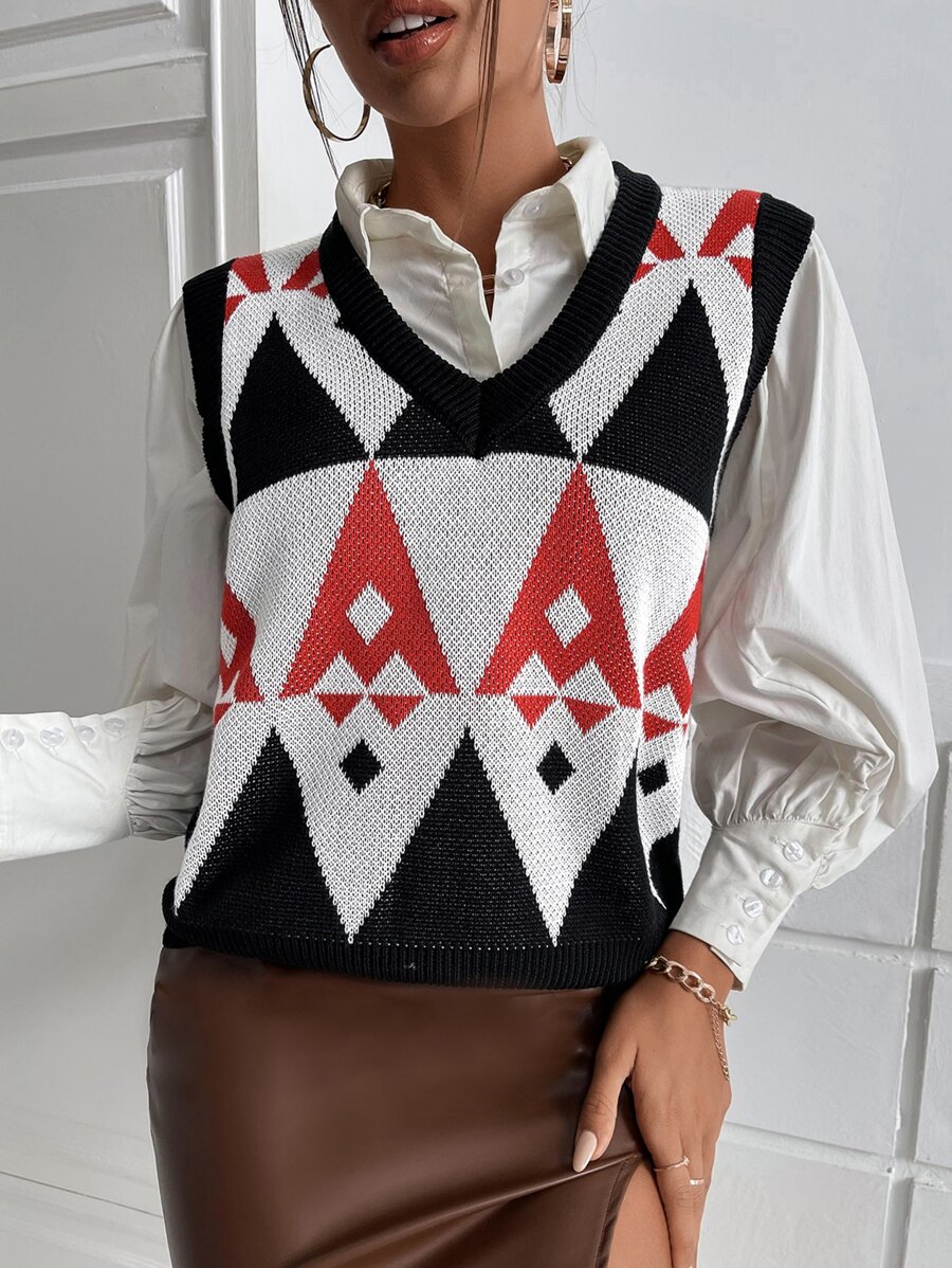 Mulvari 幾何圖案不帶襯衫毛衣背心 - 彩色 - 查看 1