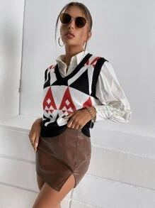 Mulvari 幾何圖案不帶襯衫毛衣背心 - 彩色 - 查看 4