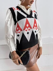 Mulvari 幾何圖案不帶襯衫毛衣背心 - 彩色 - 查看 5