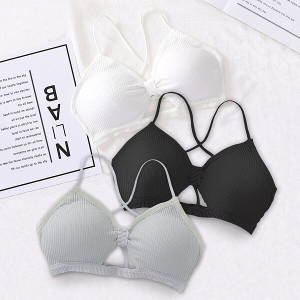 

Girls 3pcs Criss Cross Back Bra, Multicolor