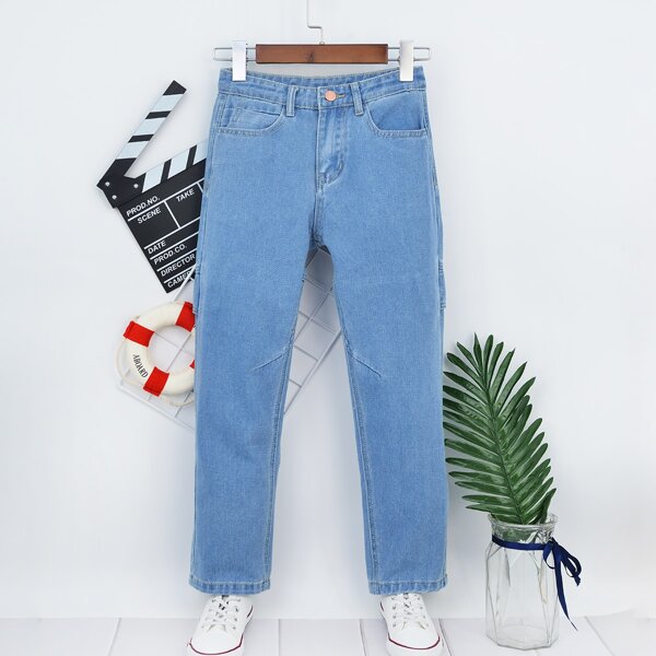 

Boys Slant Pockets Straight Leg Jeans, Light wash