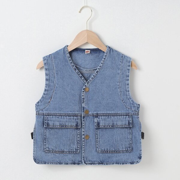 

Girls Flap Pocket Button Front Denim Jacket, Medium wash