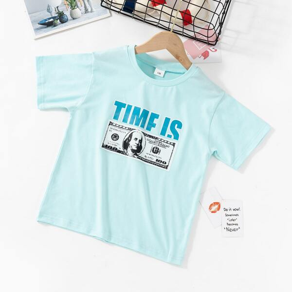 

Girls Dollar And Slogan Graphic Tee, Baby blue